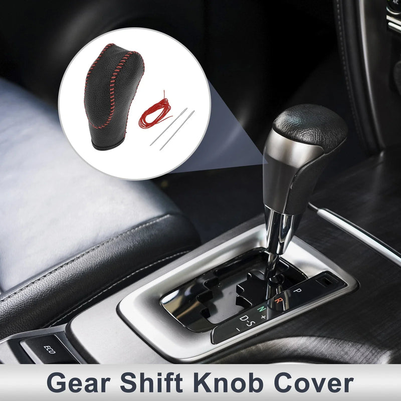 Ford Fusion Car Pebbled Gear Shift Knob Cover 1 x Black Red Faux Leather