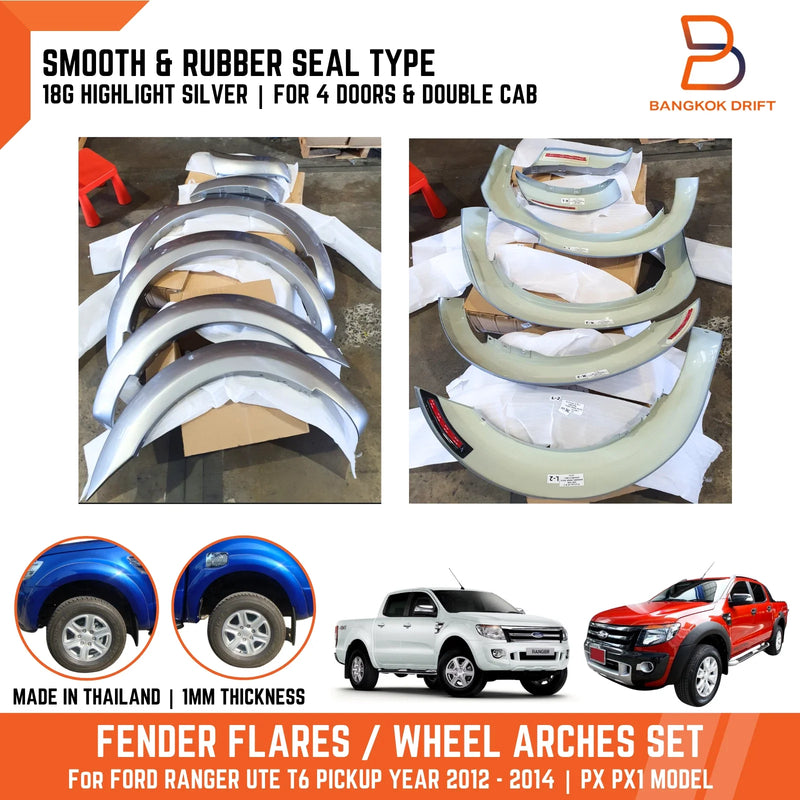 Ford Ranger Ute T6 PX 18G Silver Fender Flares (2012-2015)
