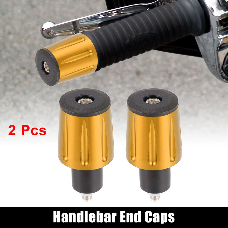 Pair 18mm Motorcycle Hand Grips Handlebar End Plug Aluminum Alloy Gold Tone