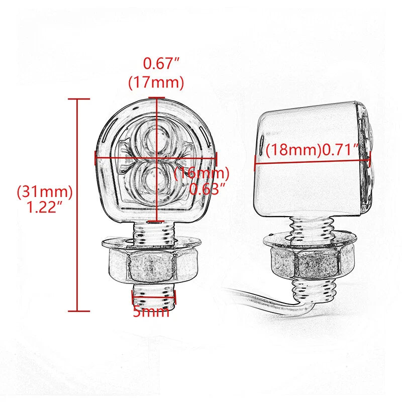 Motorcycle Bike - Amber Chrome LED Mini Turn Signal Lights (Fits Most Models)