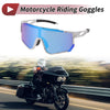 Motorcycle Riding Goggles Blue Lens White Black Frame UV400