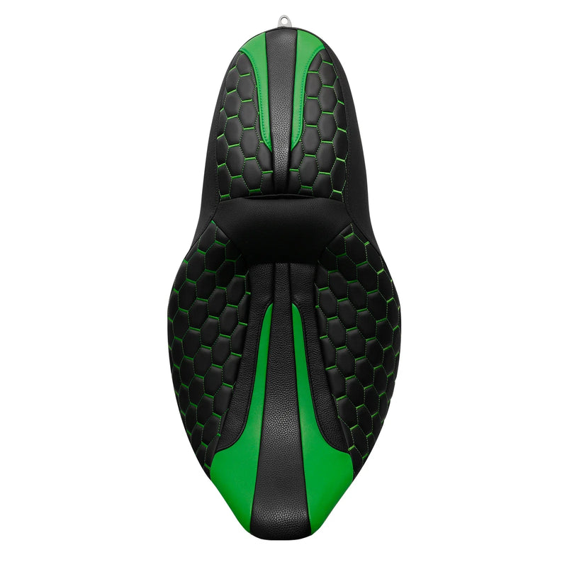Harley Touring Street Road Glide Black Green Driver Passenger Seat (09-23)