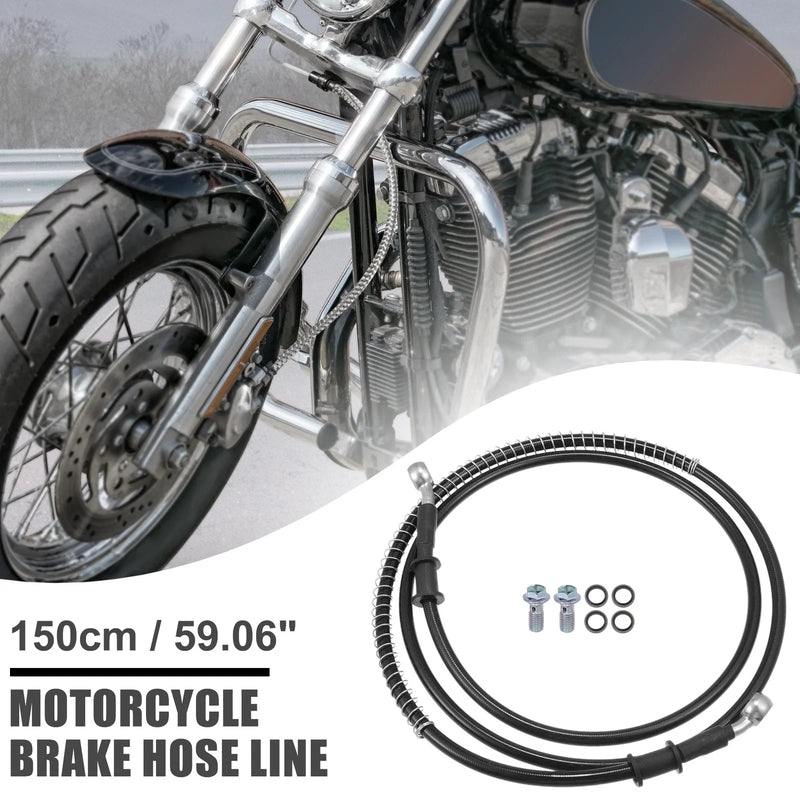 Motorcycle Brake Line Oil Hose Pipe with Spring 150cm Black
