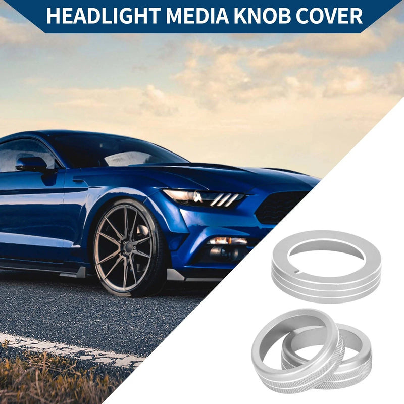 Ford Mustang 2015-2021 - Silver Tone 3 x Pieces Headlight Tune Knob Cover