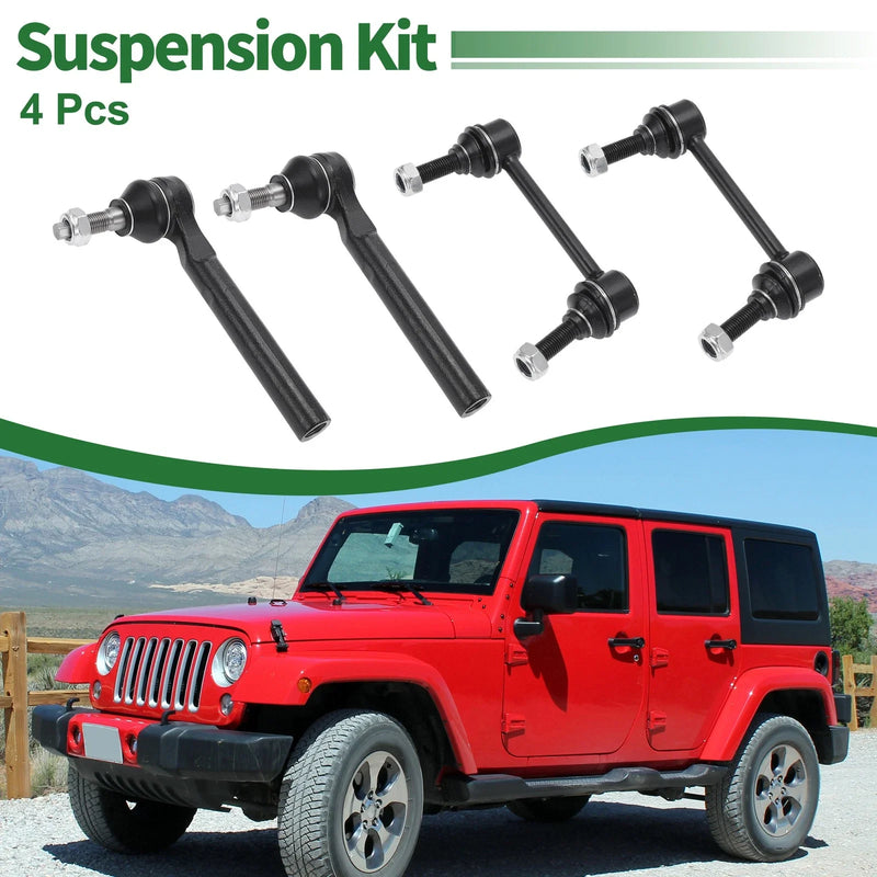 Jeep 4 Pcs Front Suspension Kit Outer Tie Rod Ends Sway Bar Link