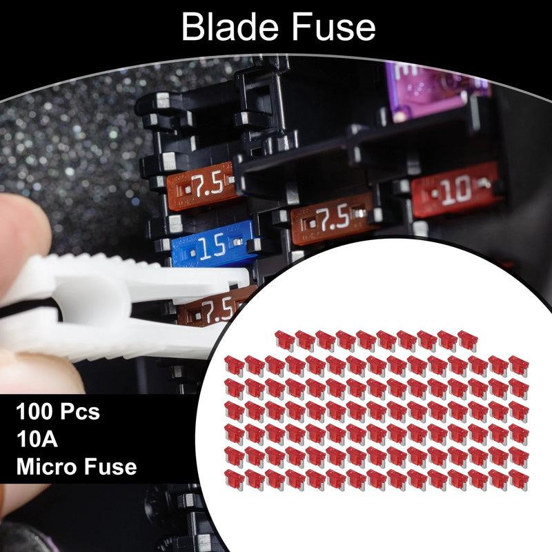 Car Boat Truck RV Motorcycle Micro Fuse 10A Blade Fuse 100 Pcs