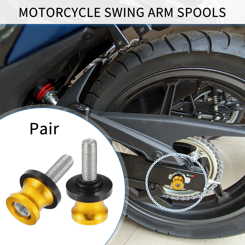 Motorcycle Aluminum Alloy Gold Tone 1 Pair Swingarm Spools 10mm M10x1.5