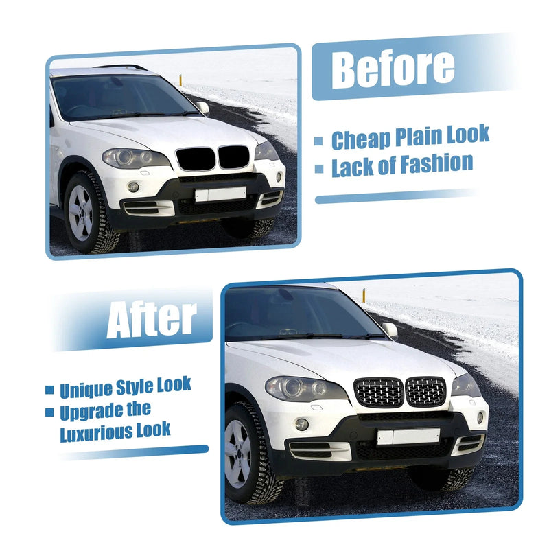 BMW X5 X6 (2008-2013) Black Silver Tone 1 Pair Hood Bumper Grille