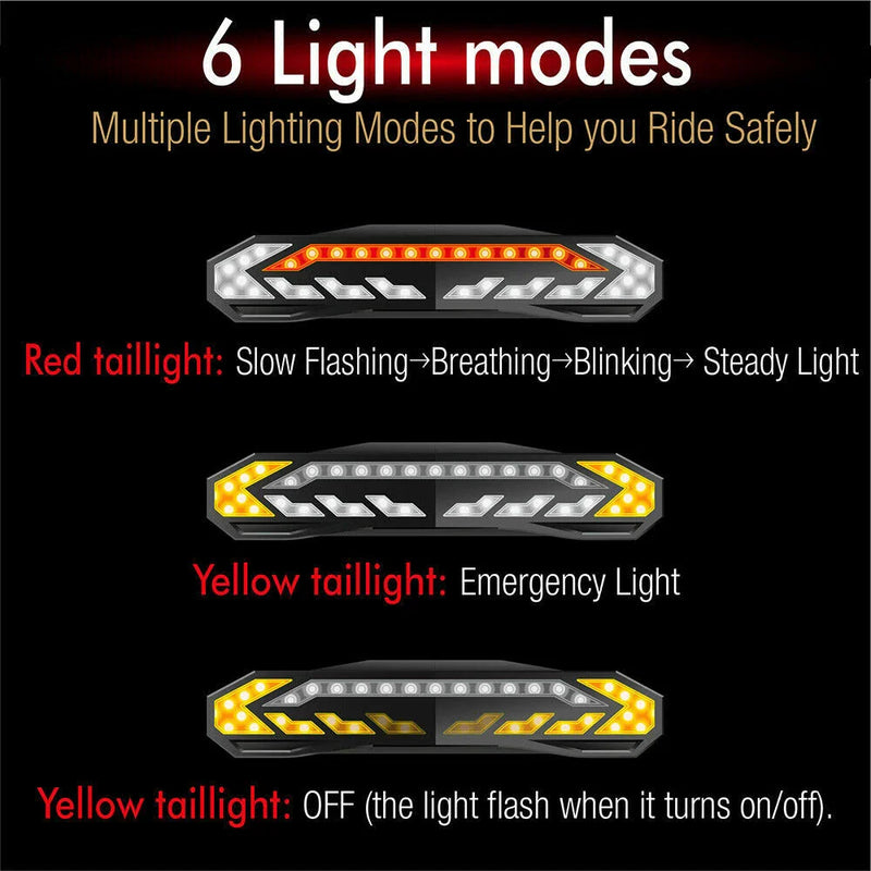 LED USB Bike Tail Light w/ Turn Signals & Anti-Theft Alarm IP54 Waterproof