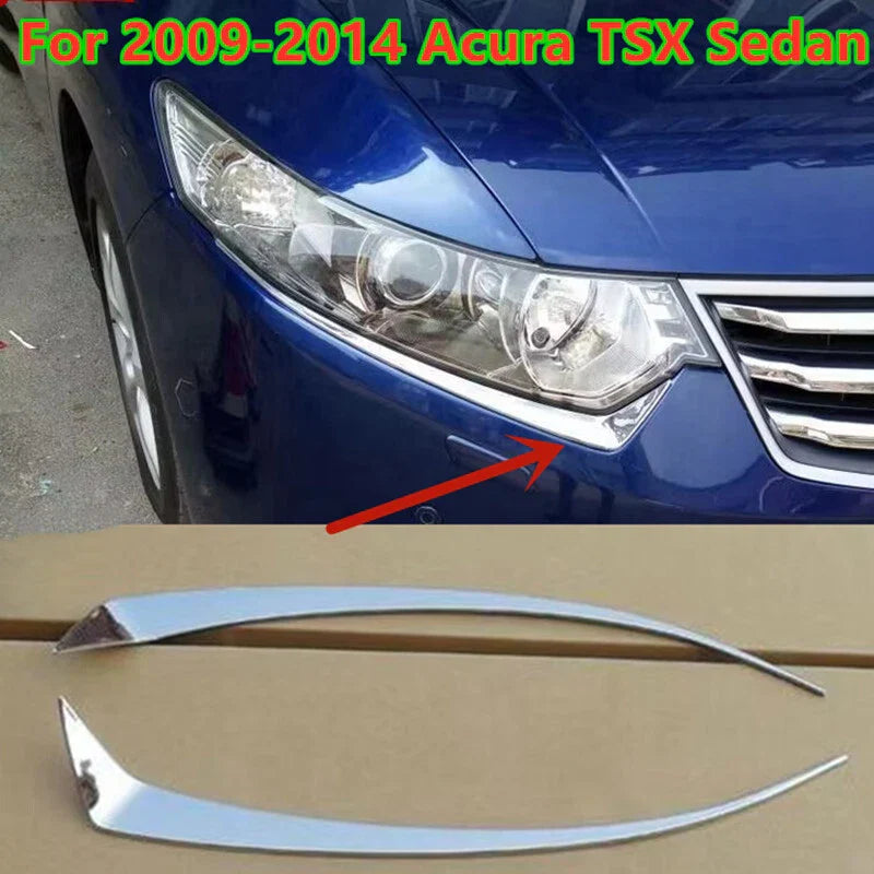 Acura TSX Sedan 2 x Chrome Front Head Light Eyelid Cover Trim (2009–2014)
