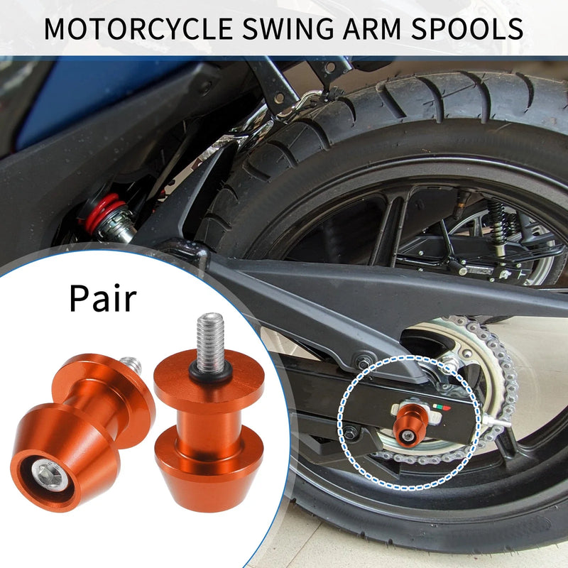 Motorbike Pair 6mm CNC Swingarm Spools Sliders Stand Orange