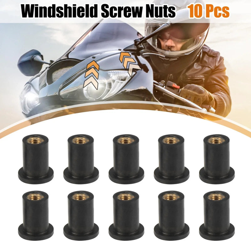 Motorcycle 10 x M4 4mm Black Rubber Windshield Screws Bolts Nut