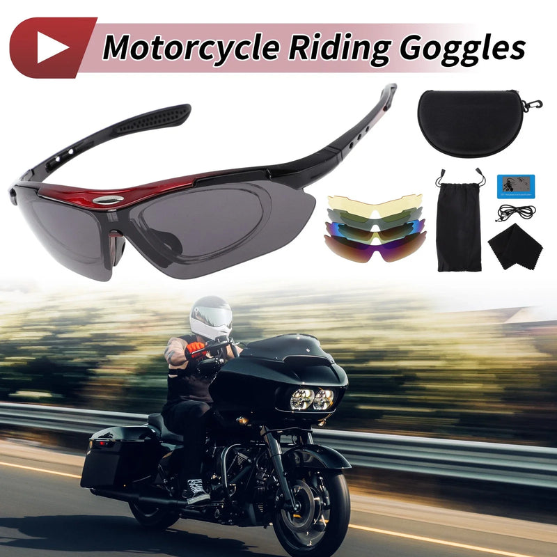 Motorcycle Riding Goggles Dark Gray Lens Red Black Frame PC Cycling Sunglasses