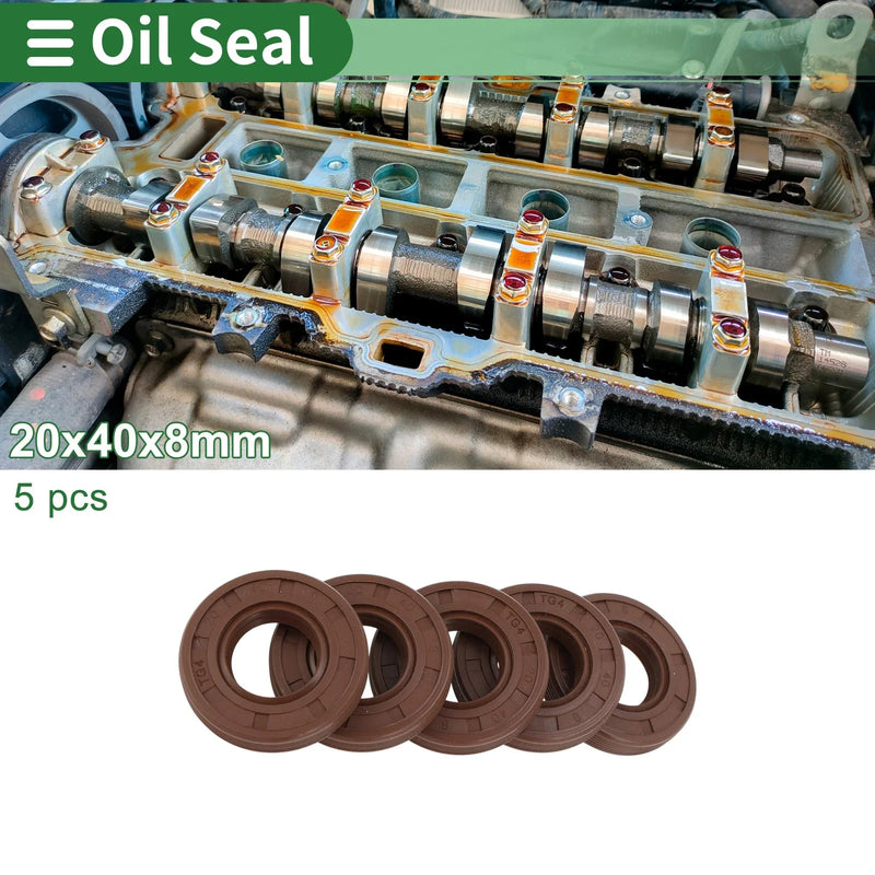 Oil Seal 20x40x8mm FKM Rubber Brown High Pressure 5 Pcs