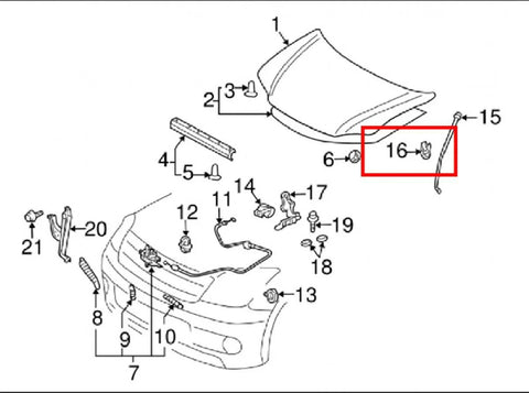 Toyota Hilux MK6 10 x Hood Rod Clips (2005-2011)