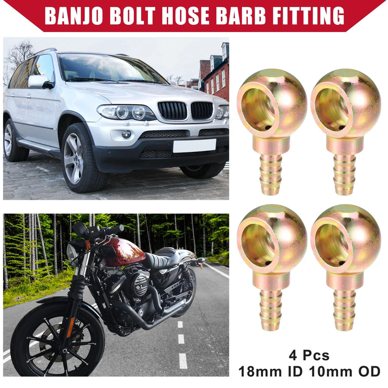 Car Motorcycle 4 x Banjo Bolt Hose Barb Fitting 18mm ID 10mm OD