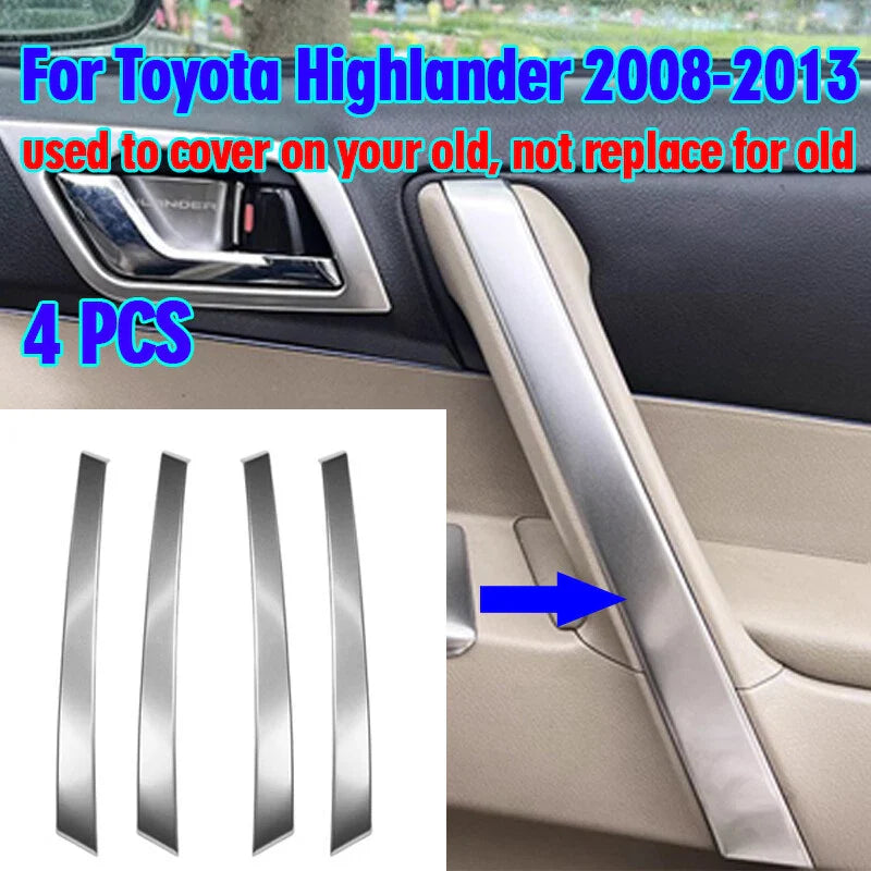 Toyota Highlander 4 x Silver Armrest Door Handle Trim Cover (2008–2013)