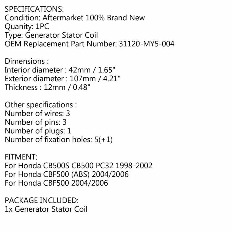 Honda CB500S CB500 PC32 CBF500 ABS Stator (1998-2006)