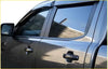 Black plastic door handles on the back side of dark gray mazda bt-50 pickup with s window monsoons weather shields