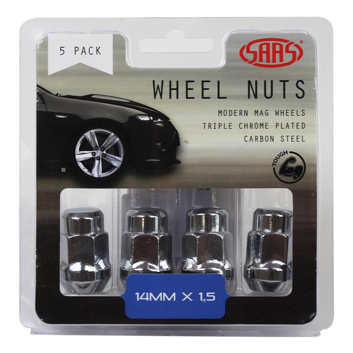 Saas Wheel Nuts Acorn Bulge M14x1.50 Chrome 35mm (5 Pack)