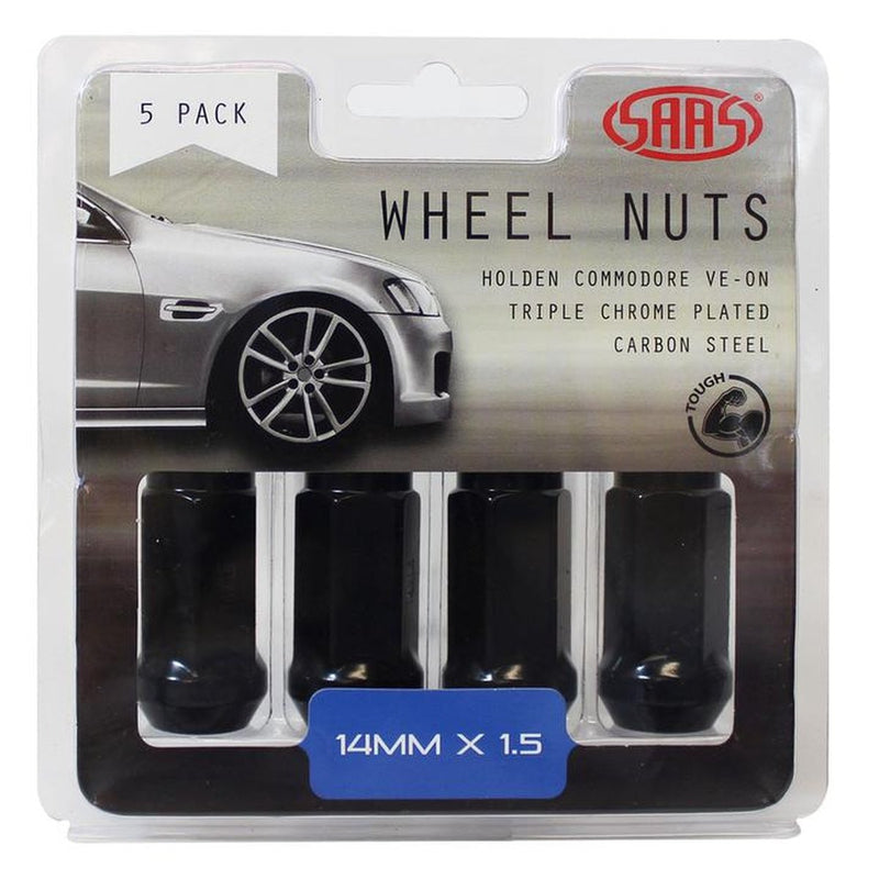 Saas Wheel Nuts Flat Head Bulge 14X 1.5 Black 45mm (5