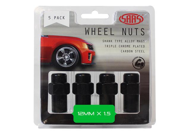 Saas Wheel Nuts Mag M12x1.50 Black 43mm (5 Pack) 743465BC