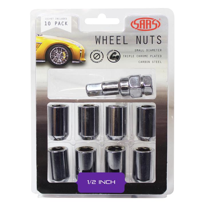 Saas Wheel Nuts S/D Int Hex 1/2" (Inc Key) Chrome (10