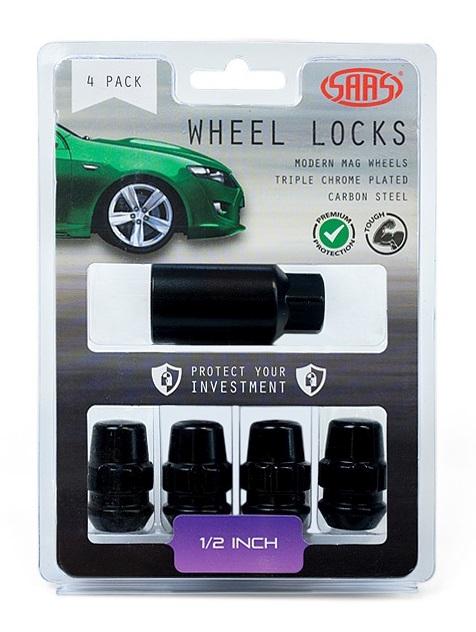 Saas Locking Wheel Nuts Splined Acorn Bulge 1/2" Black (4