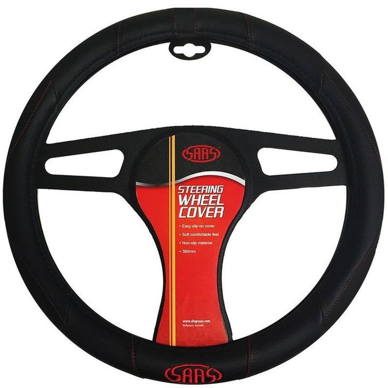 Saas Steering Wheel Cover - Black Poly With Logo 380mm