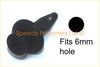 Black plastic push-fit scrivet with rounded head and tapered shaft for 6mm holes on land rover discovery wheelarch
