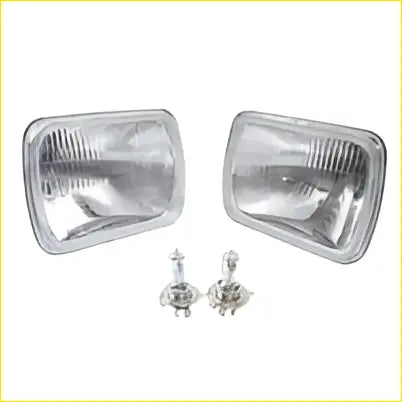 Pair of chrome-finished rectangular semi-sealed headlights with matching bulb assemblies fit multiple makes and models