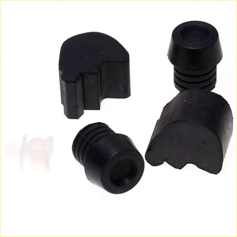 Black rubber corner protectors with matte finish and ribbed texture for bonnet bumper rod on nissan d21 hardbody
