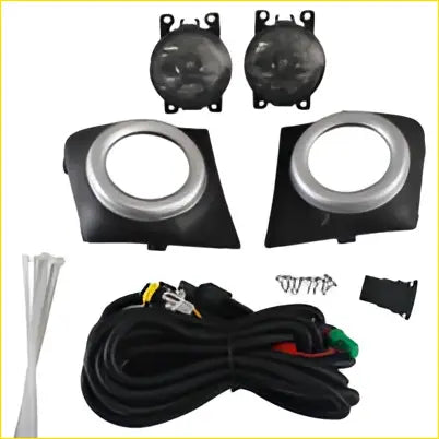 Black plastic fog light bezels with integrated led rings and mounting hardware fit for mitsubishi triton mq 2015-2018