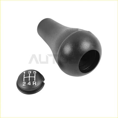Black rubber-coated shift knob with matching cover showing white gear positions for 5-speed manual jeep wrangler tj
