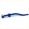 Short shifter for acura integra 90-01 in blue anodized aluminum with spherical ball joint and threaded end visible