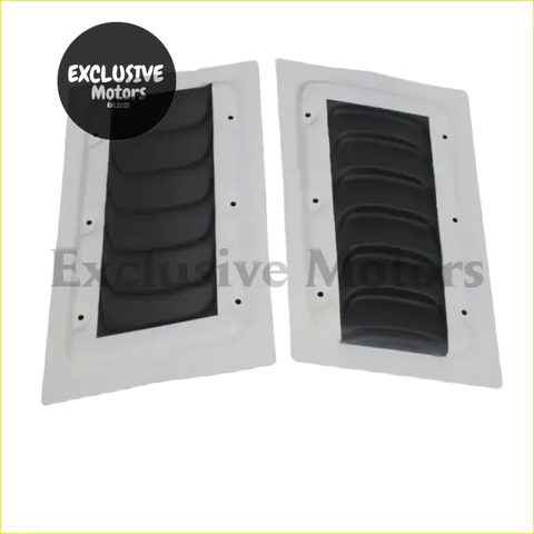 White rectangular vent covers with black ribbed inserts for side bonnet scoop hood on Toyota Hilux Revo Rocco and Fortuner