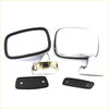 Chrome side door mirror assemblies with black rubber bezels and mounts for toyota hilux 1978-1984 shown from backside