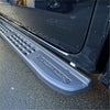 Black plastic side step with raptor embossed logo and perforated texture for ranger 2022+ double cab steel