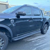 Black metallic side steps with textured perforated design made of heavy duty steel for ranger 2022 double cab