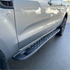 Black rubber side step raptor style heavy duty steel with diamond grip and metallic trim for ranger px1 2 3 2012-2021