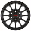 Black matte finished snipER BLAST alloy wheel 17x9 with bold multi spoke design and red skpdr wheels logo at center