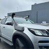 Silver Chevrolet Colorado pickup with black roof rack and snorkel designed for Holden Colorado 2012-2020