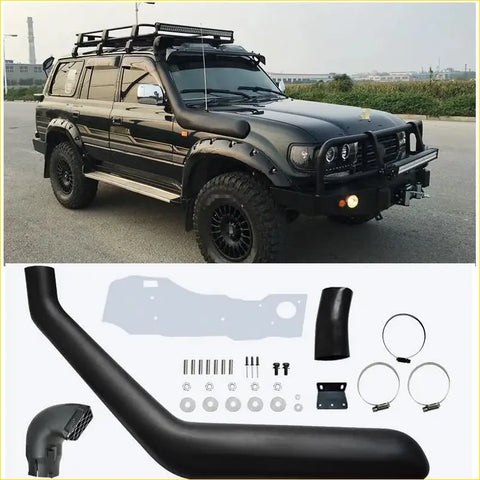 Black matte finish off-road snorkel kit with mounting hardware for toyota land cruiser 80 series 1992-1998