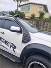 White ford ranger pickup with black aftermarket body kit and ranger decals featuring snorkel for px2 px3 2016-2021