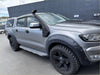 Silver ford ranger pickup with black off-road tires and snorkel kit for ford ranger px2 px3 2016-2021
