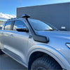 Black plastic snorkel mounted on hood of silver gwm cannon pickup truck 2019-2024 for off-road use