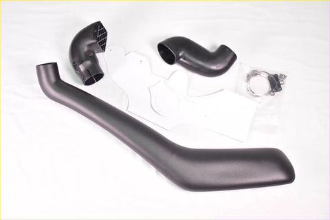 Black plastic snorkel kit for Toyota Hilux Vigo 2005-2015 with curved tubing and mesh-covered intake visible from back side