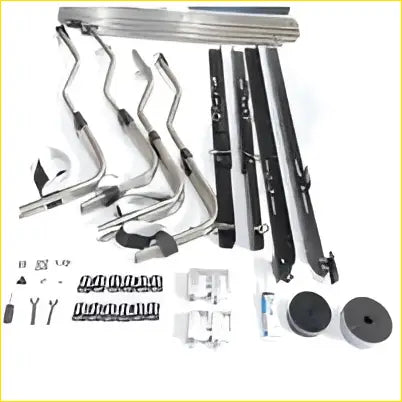 Black metal exhaust manifold kit with chrome accents bolts gaskets and brackets for ford px ranger dual cab canopy