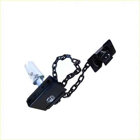 Black metal trailer hitch chain with spring-loaded clip and bracket for mitsubishi triton kb9t spare tire carrier back side