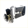 Black metal door latch with white plastic handle and brass spring for spare wheel tire carrier toyota hilux 1997-2005